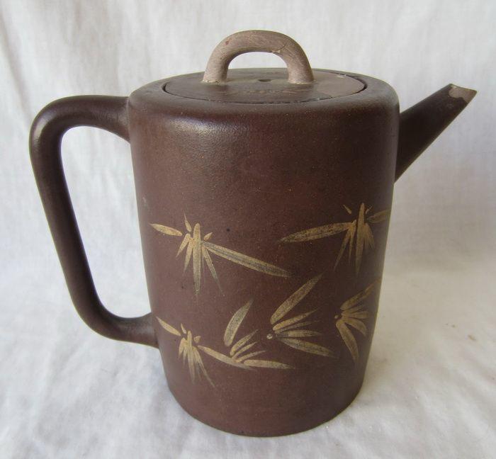 上富款泥彩高桩残紫砂壶