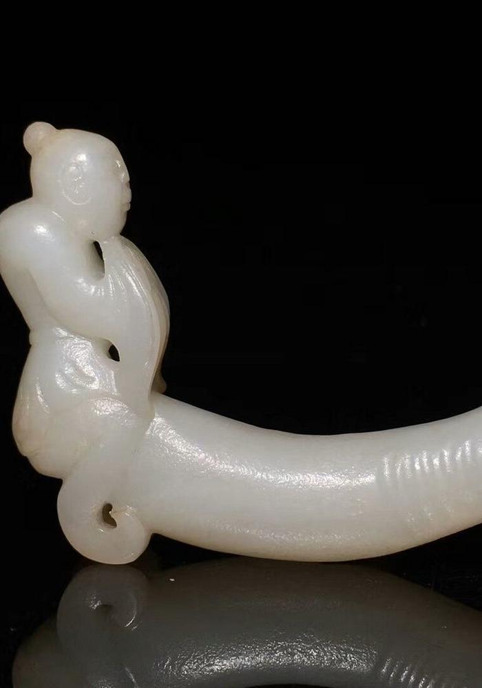 清代 老和田玉阳具玉雕手把件摆件