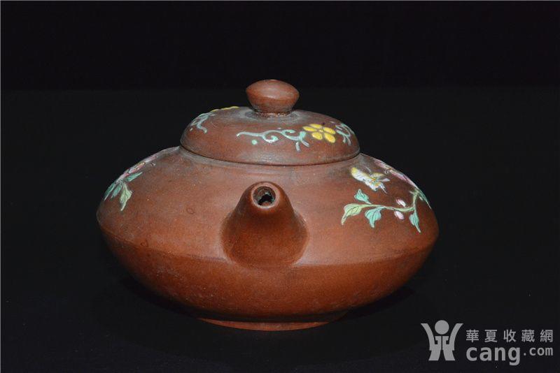 彩绘石瓢壶陈鸣德款老紫砂壶