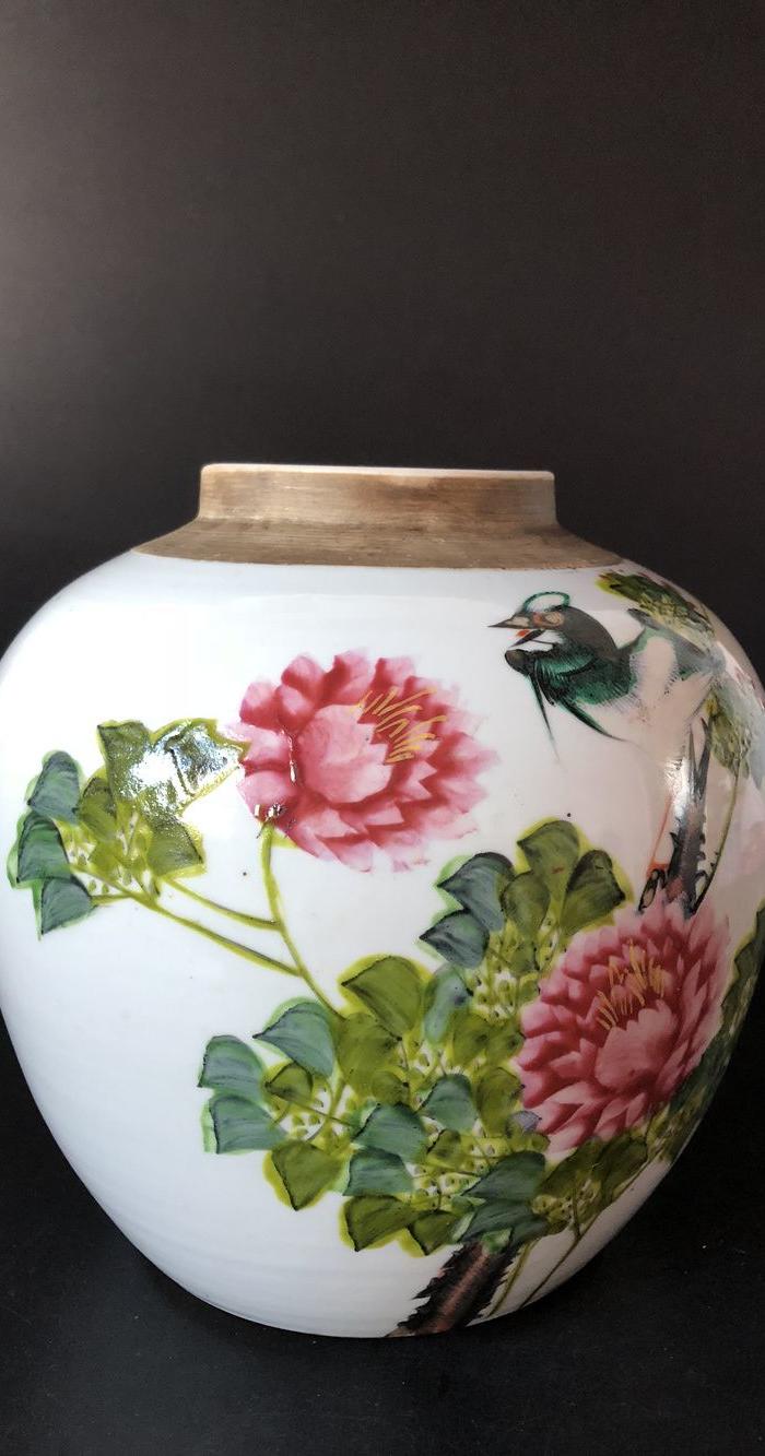民国浅绛彩花鸟大罐