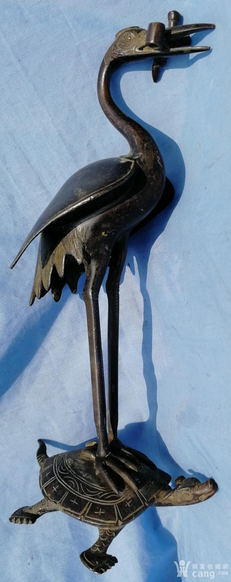 清代铜笔挂仙鹤龟型挂毛笔还有一个插管可插笔高32公分精美