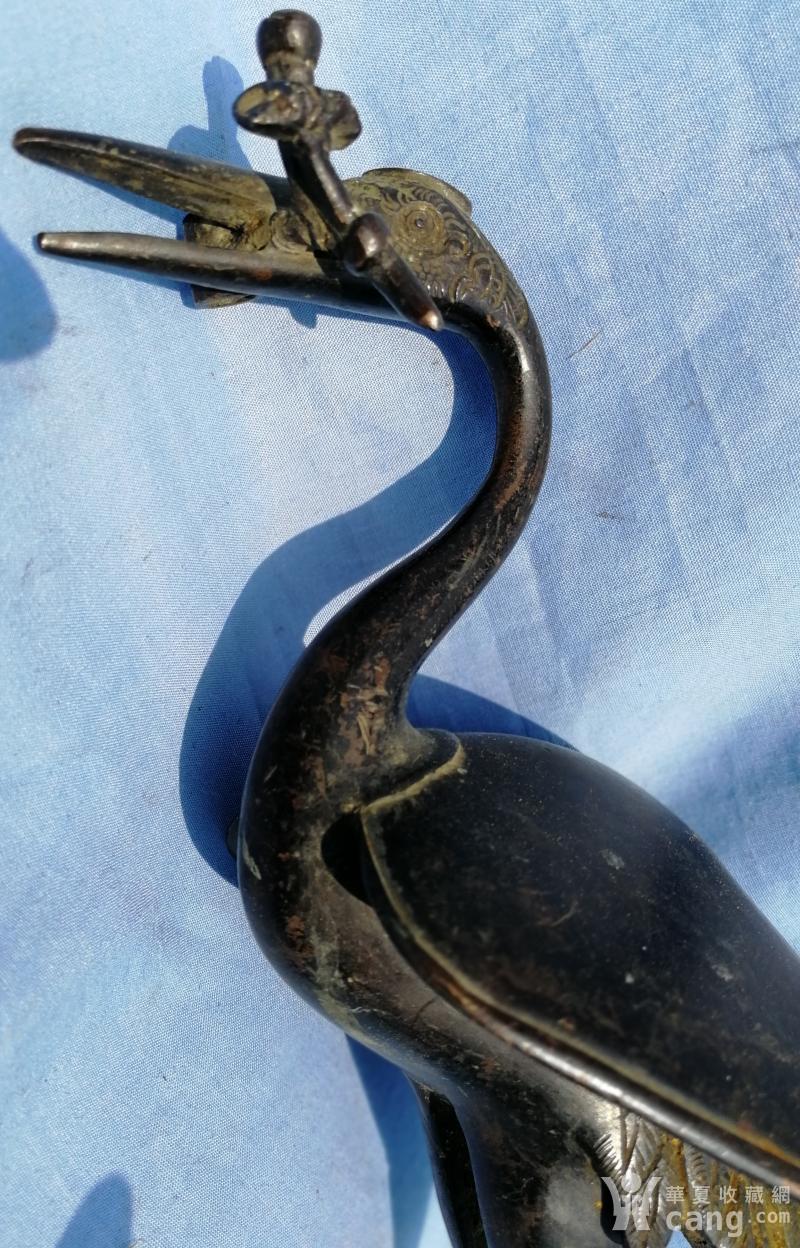 清代铜笔挂仙鹤龟型挂毛笔还有一个插管可插笔高32公分精美