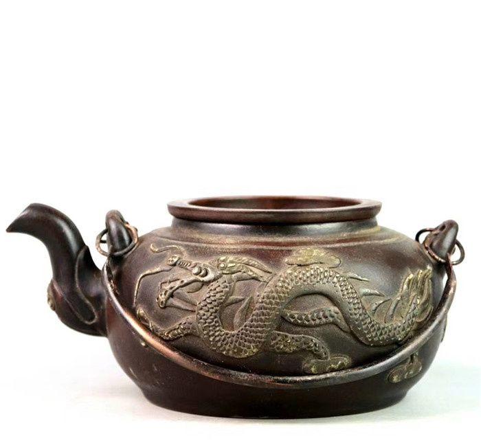 时大彬 精品高浮雕龙纹提梁壶