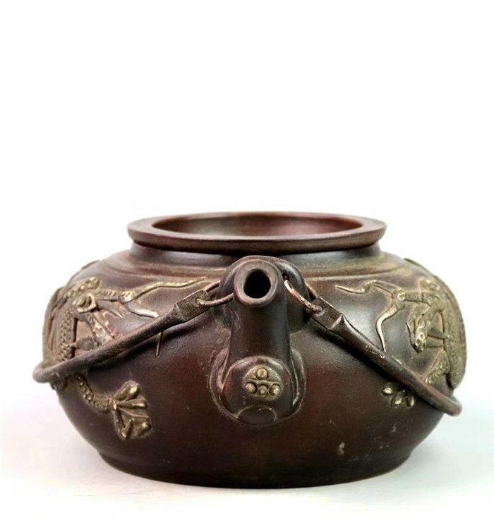 时大彬 精品高浮雕龙纹提梁壶