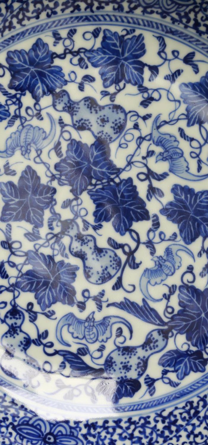 清, 康, 熙, 官 ,窑, 青花植物花卉福寿纹盘