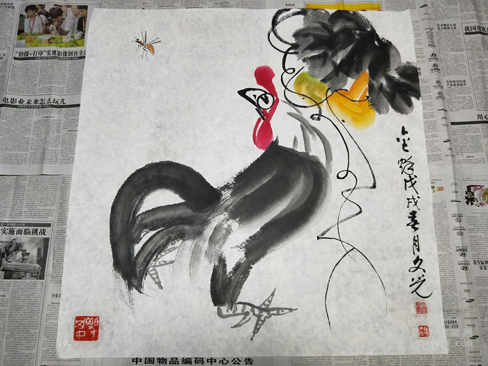 中国美协书画名家张文光精美大写意画作《金鸡独立》