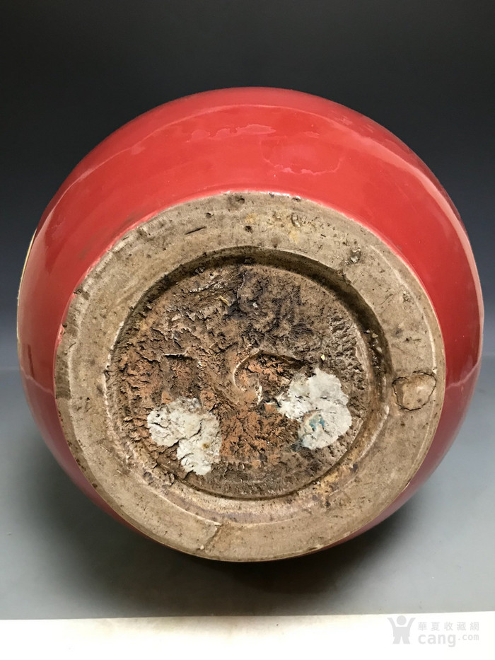 元红釉开窗珐华彩凤纹玉壶春瓶.