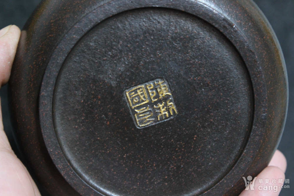 陈国良款宜兴老紫砂壶纯手工 黑砂鎏金荷塘月色图茶壶茶具