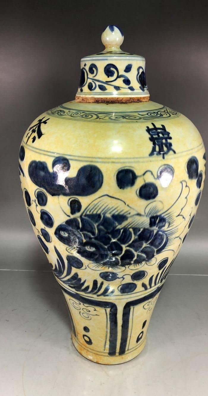 元代青花鱼藻纹梅瓶茶叶