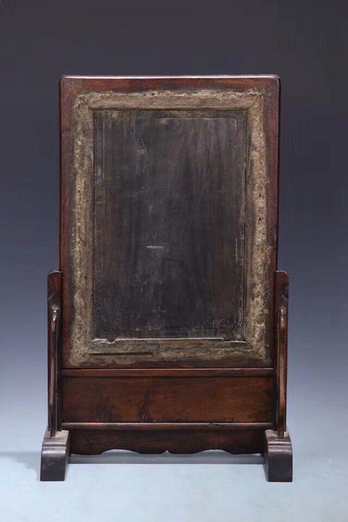 回流黄花梨镶瓷板插屏