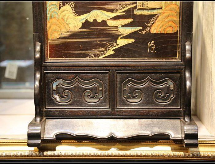 清代老紫檀木大漆开片百宝镶嵌松鹤延年屏风插屏古董精品摆件收藏