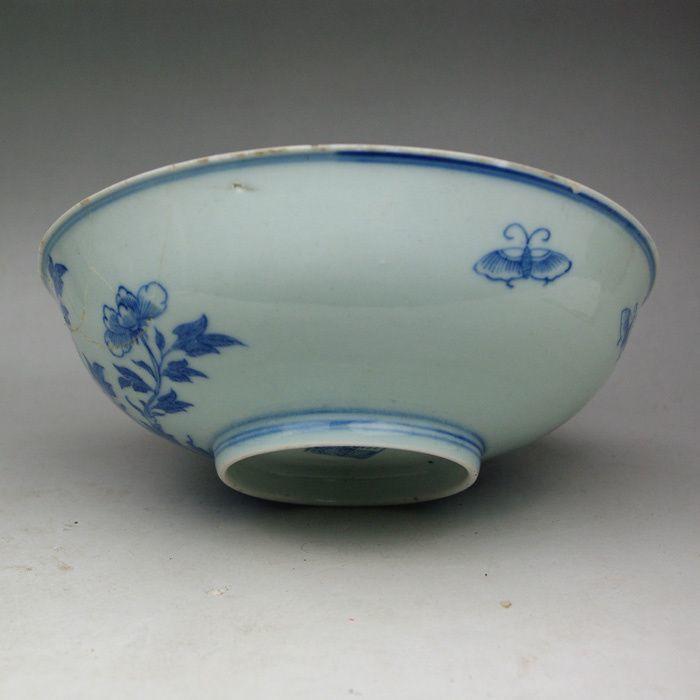 清代嘉庆双碟戏牡丹大碗明清景德镇老青花瓷器古董古玩老物件