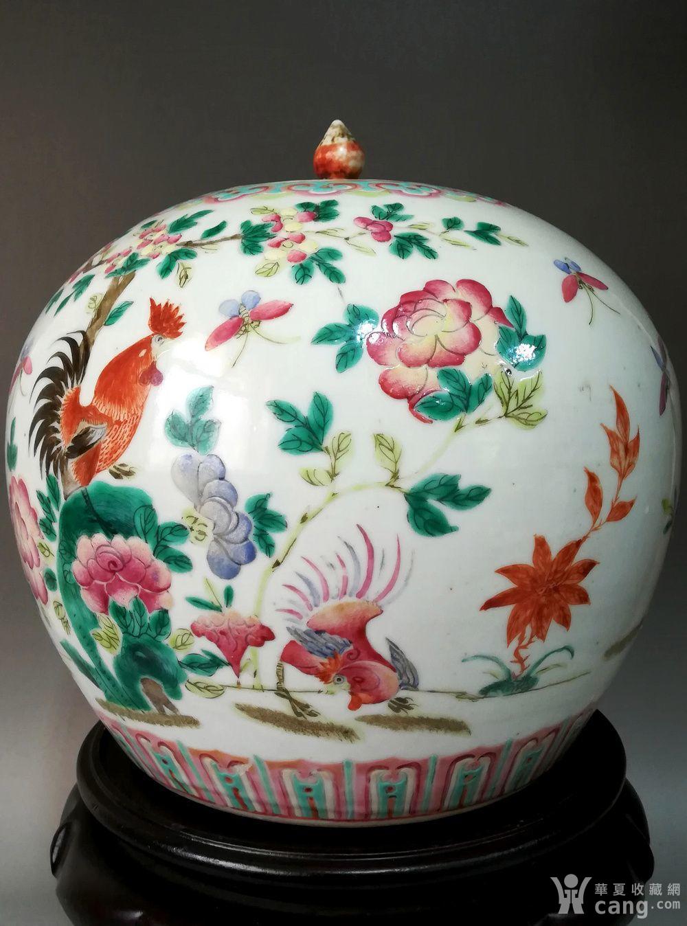 清同治,粉彩 官上加官 图,西瓜罐