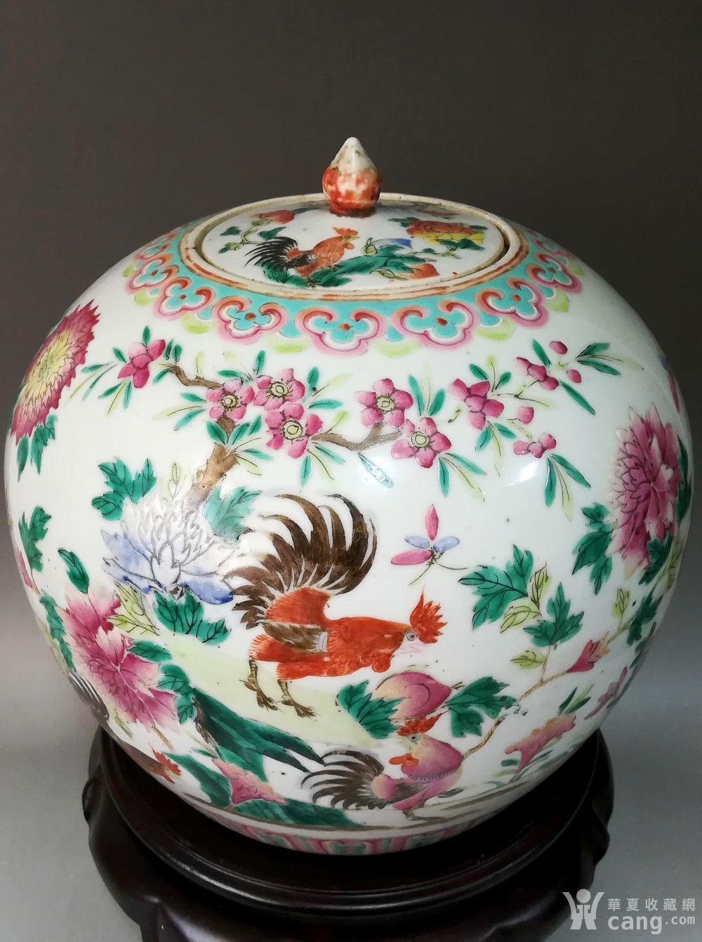 清同治,粉彩 官上加官 图,西瓜罐