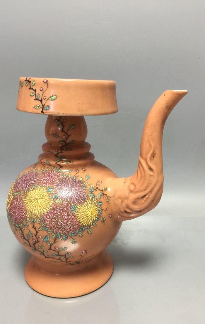 清,珐琅彩花纹无把壶