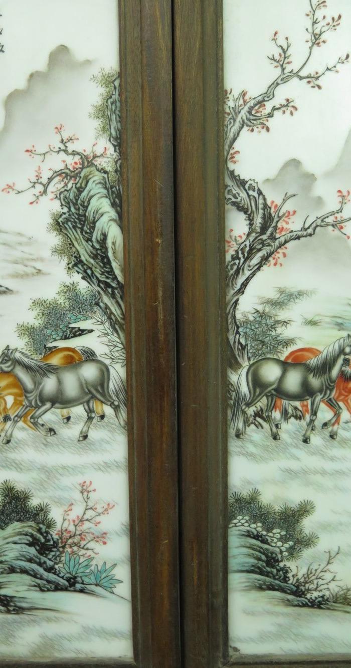 张志汤八骏图瓷板画