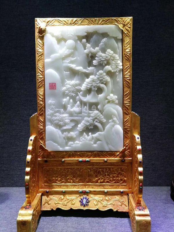 和田玉鎏金屏风
