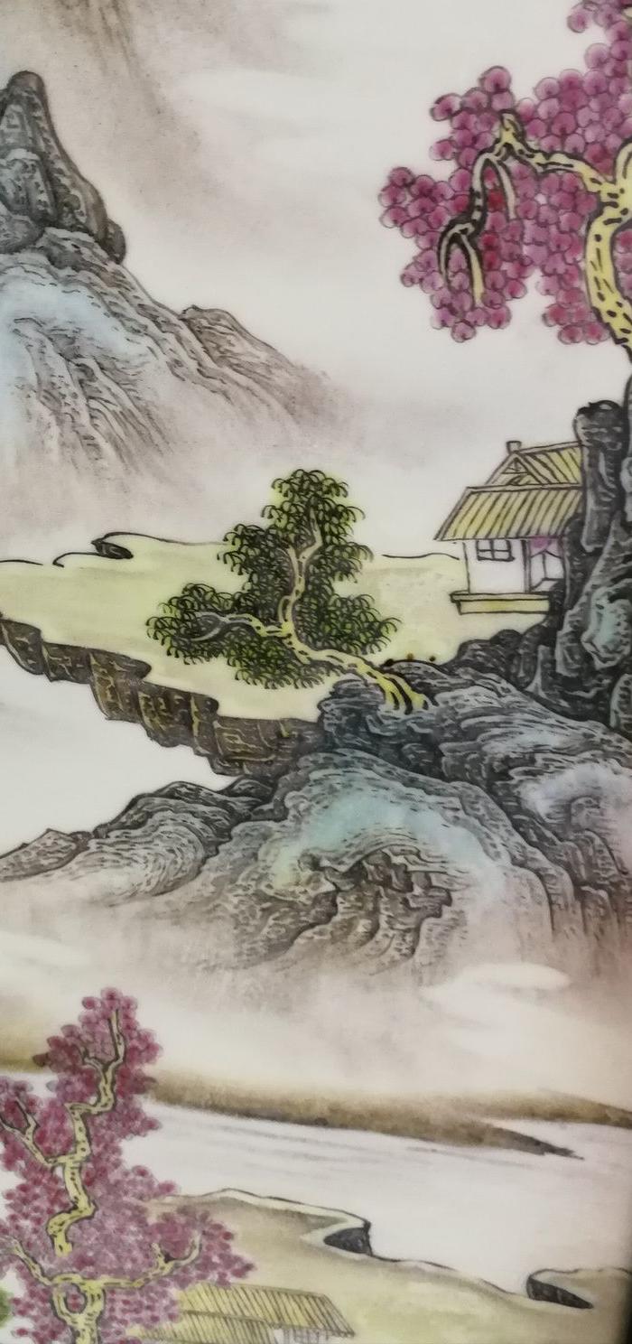 粉彩山水瓷板画一套