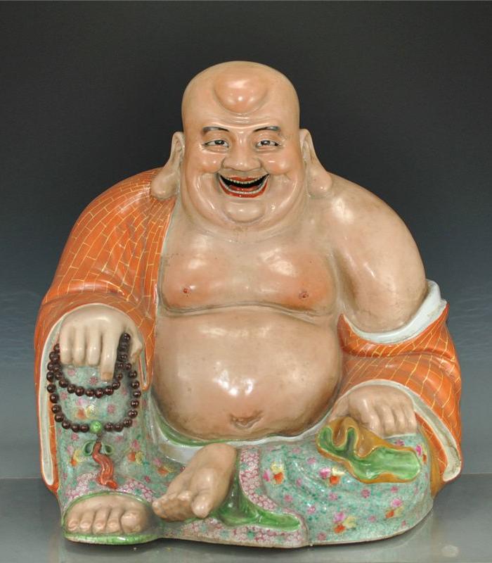 文革瓷陶瓷美术家曾山东作粉彩大布袋佛古董古玩保真包老文玩艺术
