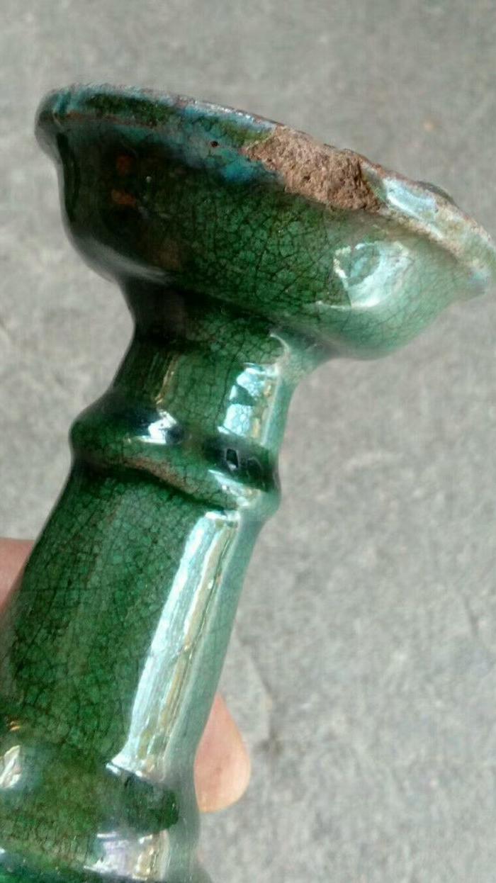 一对清代绿釉灯盏