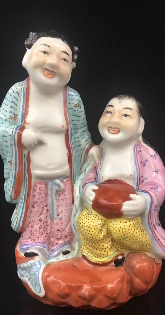 民国朱天宝造,和合二仙瓷像,已鉴定