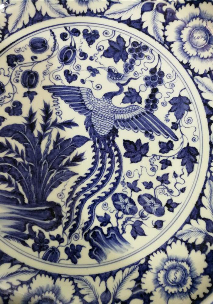 青花凤纹大盘_地摊交易_华夏收藏网