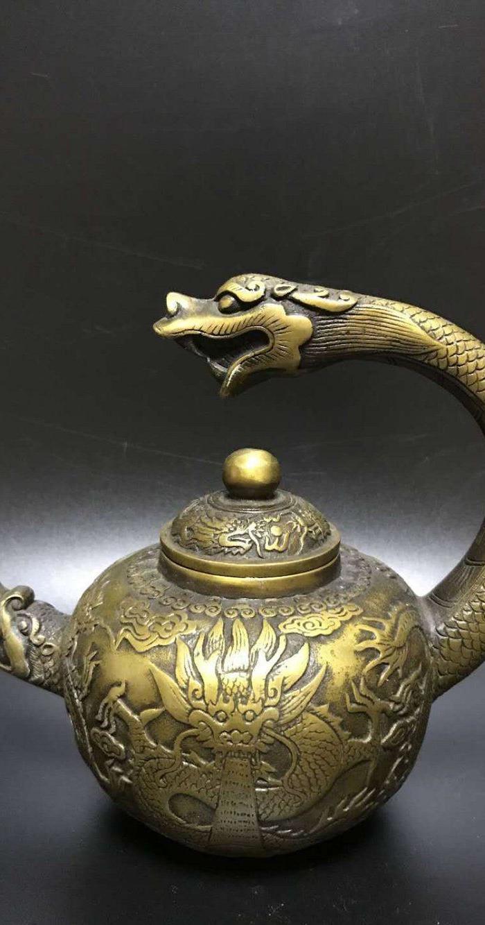 黄铜至尊龙头壶摆件