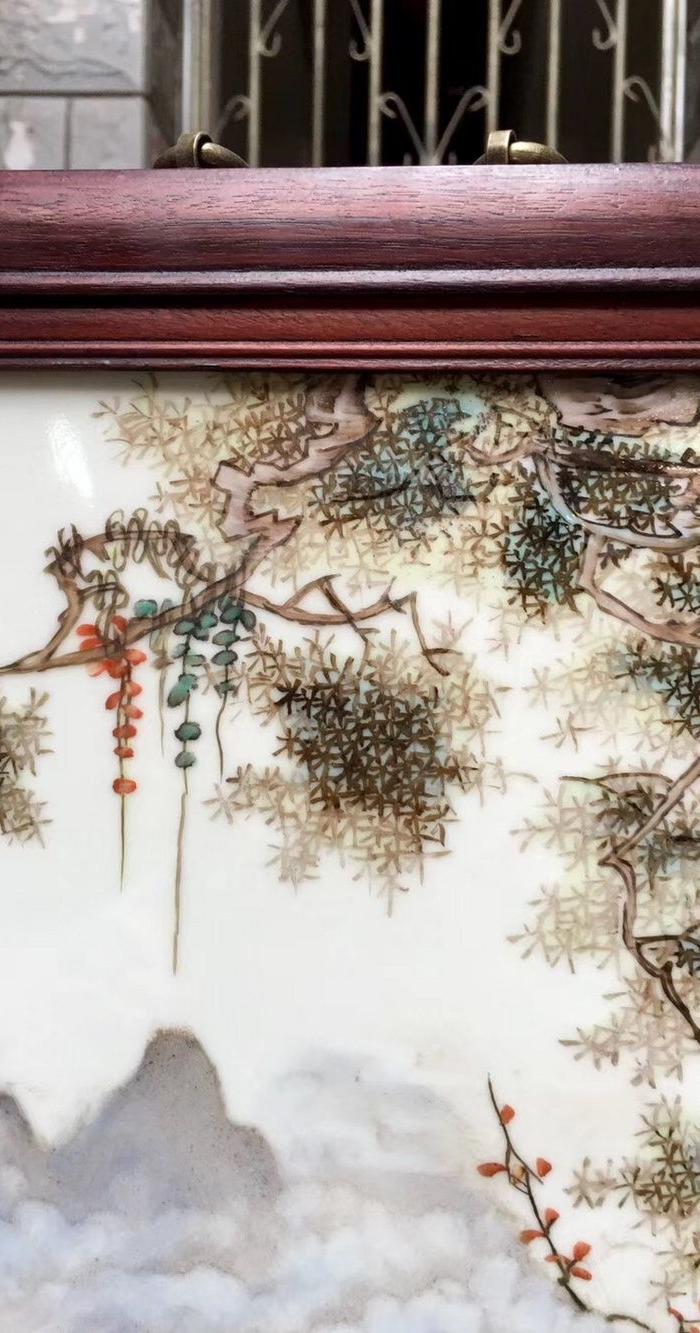 老艺人章鉴款 三阳开泰瓷板画