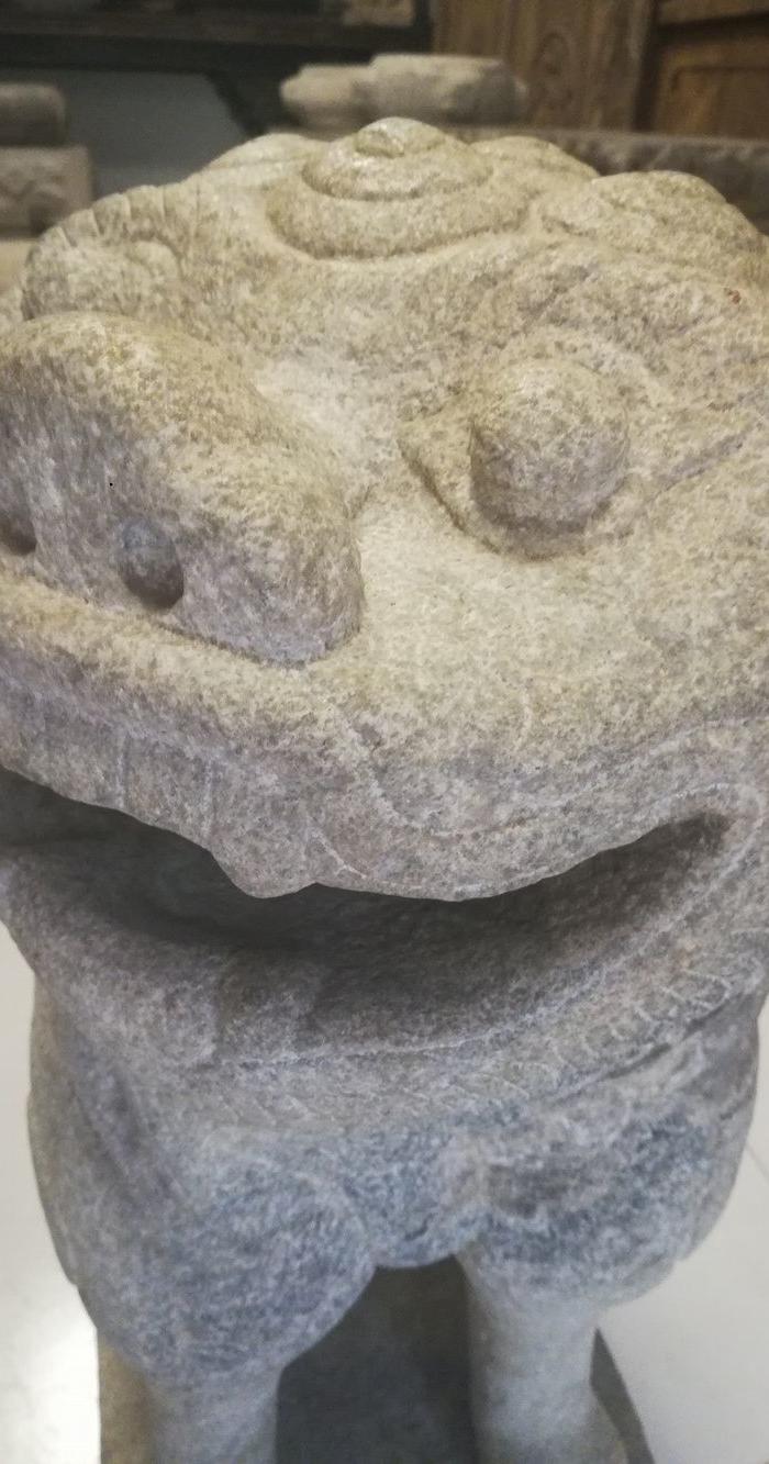 元代白石狮子一对!