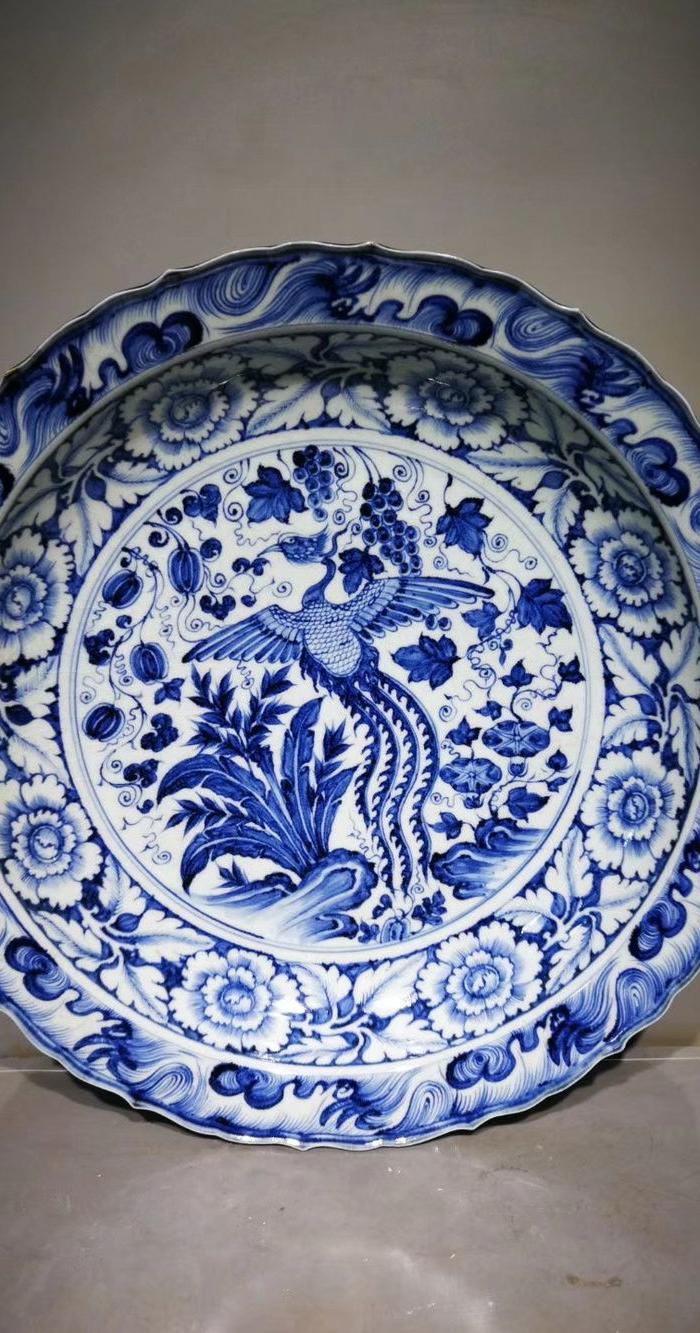 青花凤纹盘_地摊交易_华夏收藏网