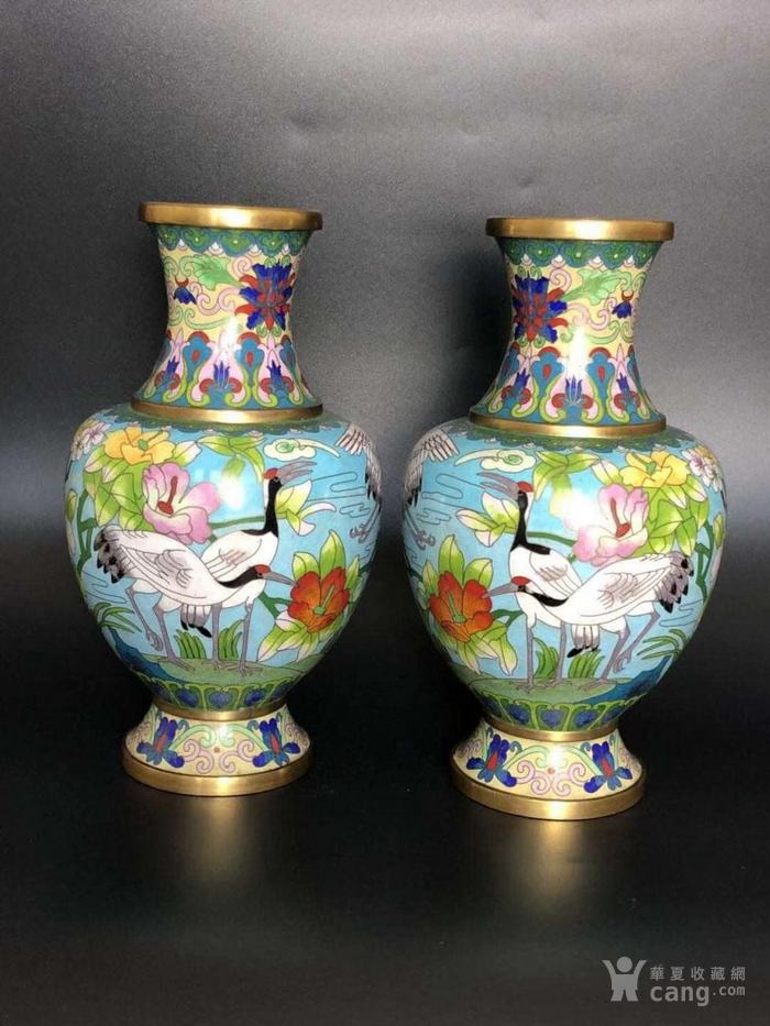 华夏古玩城 瓷器 民国 > 建国初 183 仙鹤纹饰景泰蓝对瓶f824 艺术