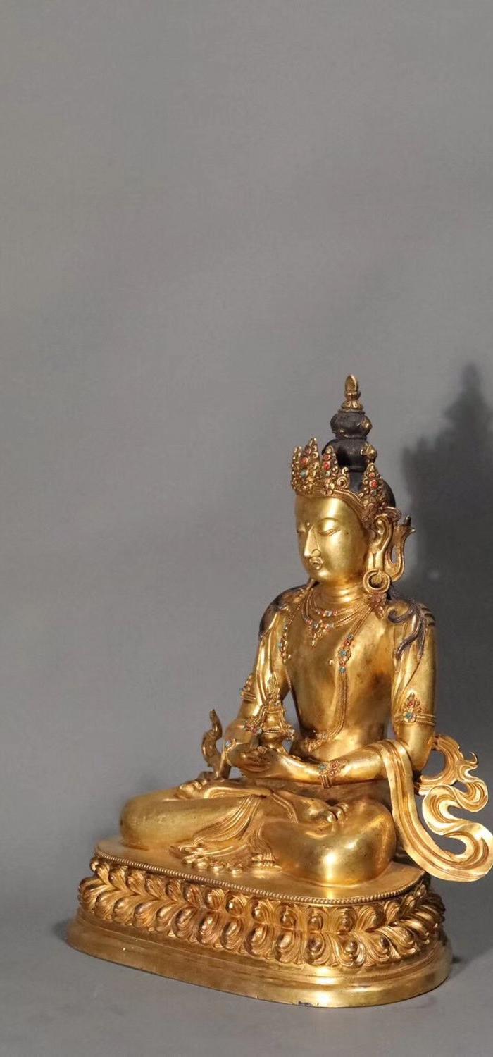 18世纪 铜鎏金长寿佛造像,长寿佛又名无量寿佛