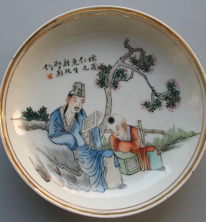 瓷绘名家仙槎 松月轩 绘浅绛彩人物故事纹盘