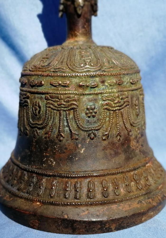 清代铜藏传佛教法铃*铃内外都有藏文佛语符号手工雕刻精致