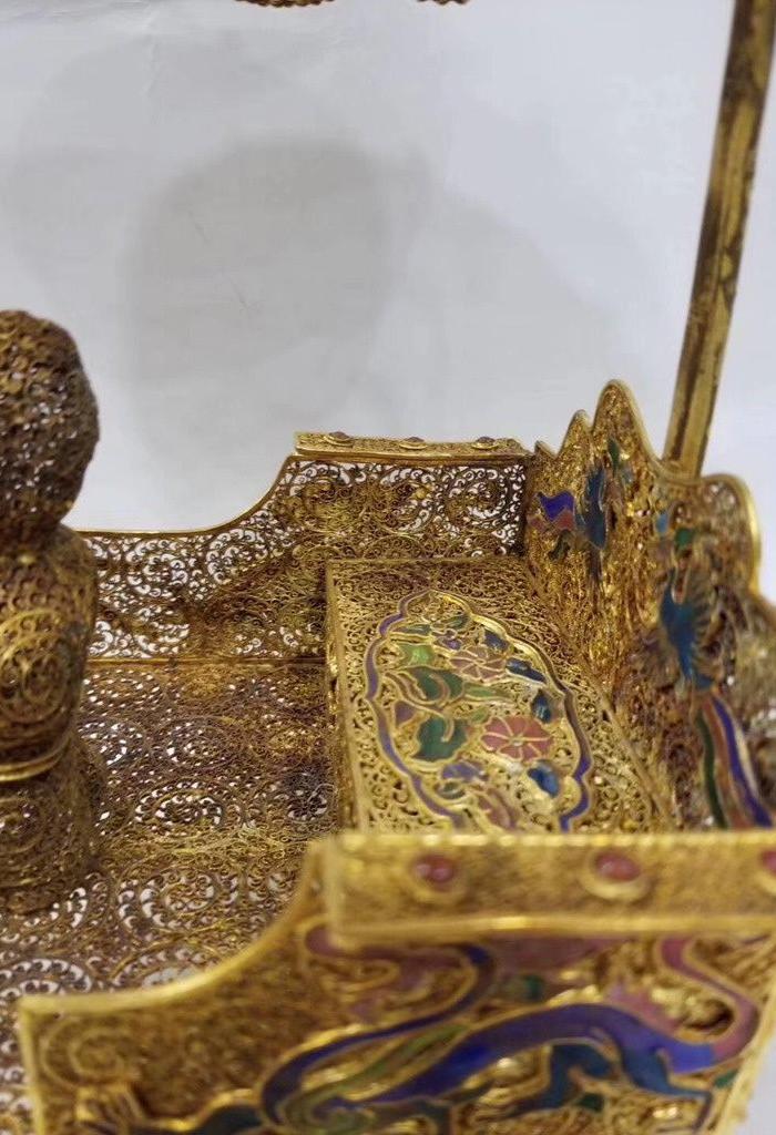 银鎏金烤蓝四马拉车