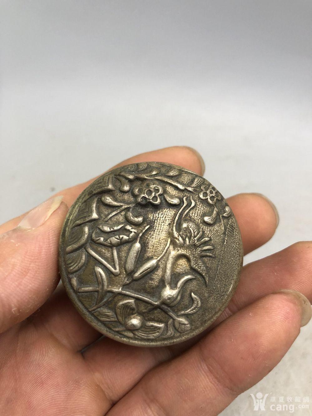 老银花卉印泥盒子a1285