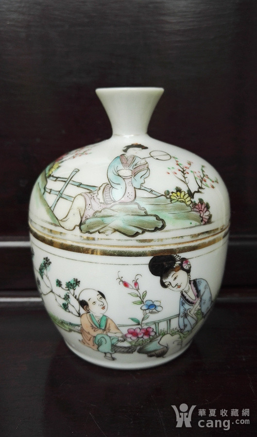 瓷器 民国 民国桐华居,粉彩人物盖缸.