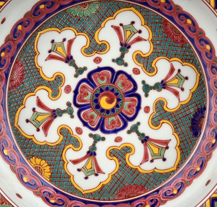 大明宣德年制五彩描金*璎珞纹果盘 古玩古董古瓷器老货收藏