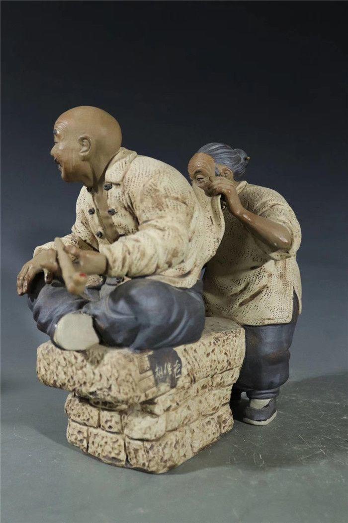 创汇时期,*婆婆挠痒石湾陶艺公仔民俗风情人物摆件