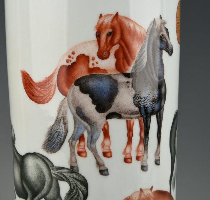 大清乾隆年制珐琅彩描金御马图纹棒槌瓶 古玩古董古瓷器老货收藏