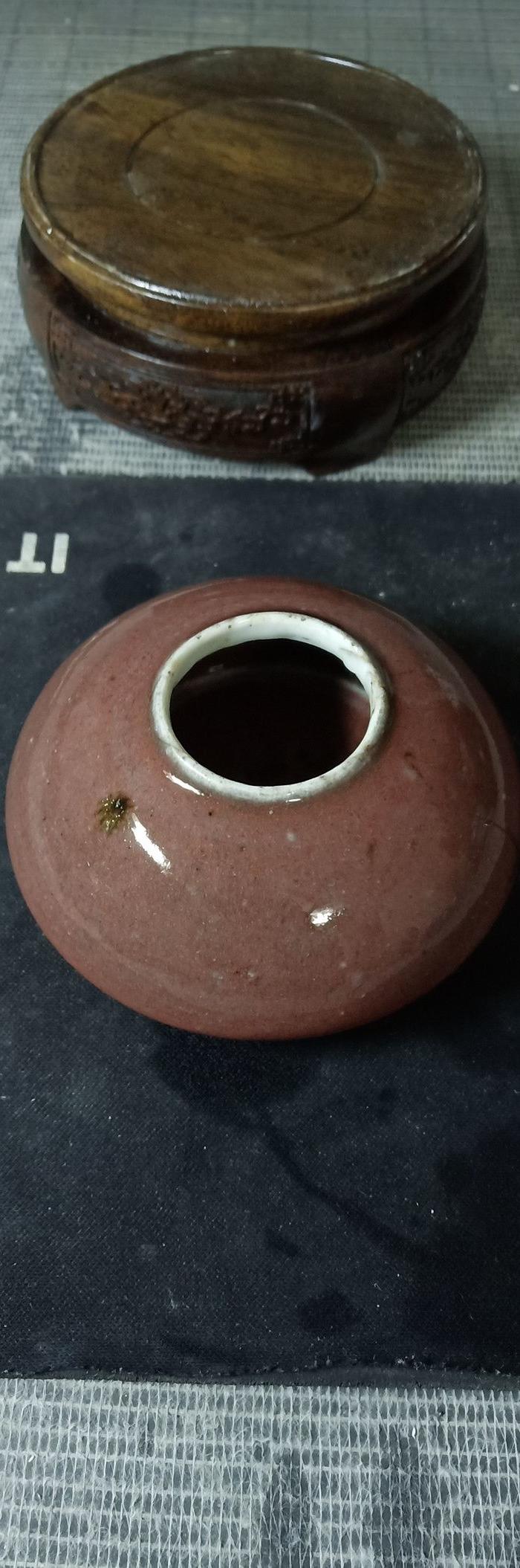 清中期豇豆红釉马蹄水盂