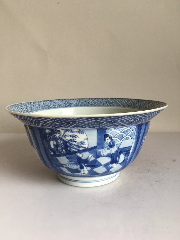 清康熙青花西厢记故事绘画折腰碗