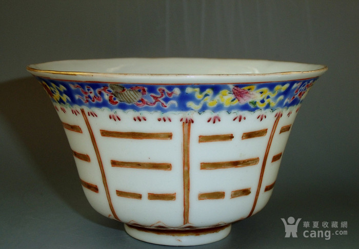 晚清 先施珍品款矾红描金八卦纹三才碗