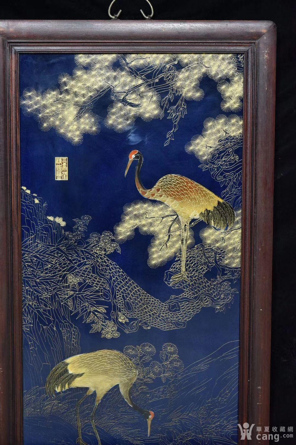 郎士宁珐琅彩掐丝瓷板《松鹤延年》图中堂挂屏 老瓷板画