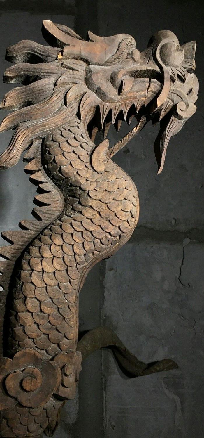 晚清民国樟木满工精雕龙杖