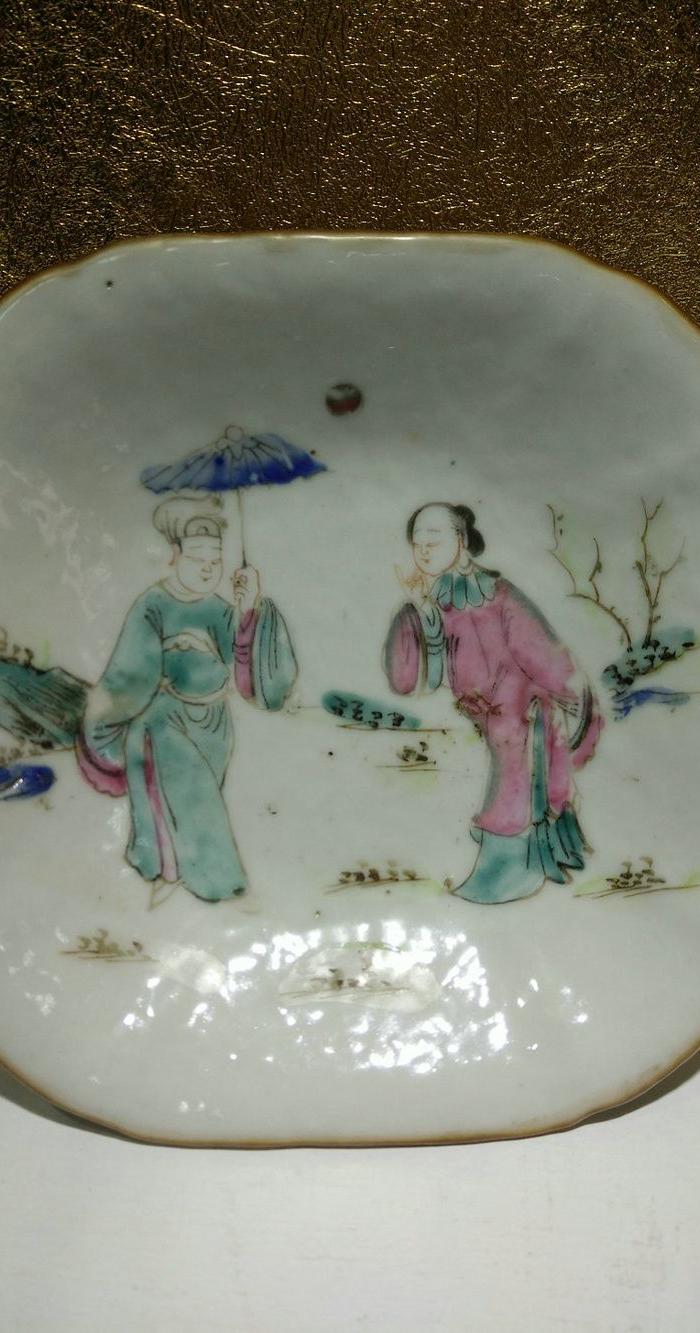 清代 咸丰同治粉彩水浒故事人物高足供盘