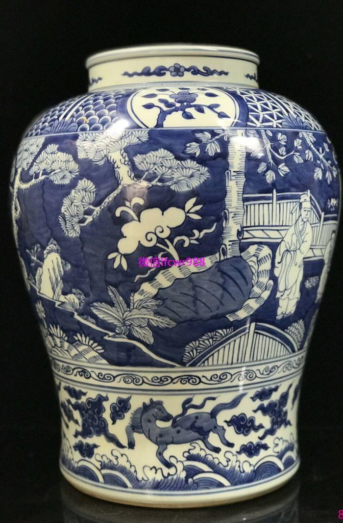 明万历青花开元寺款人物纹将jun罐 56x31