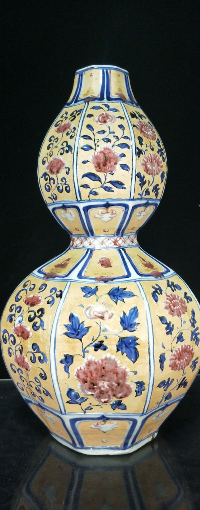 元青花釉里红白浒孤窑八方葫芦瓶