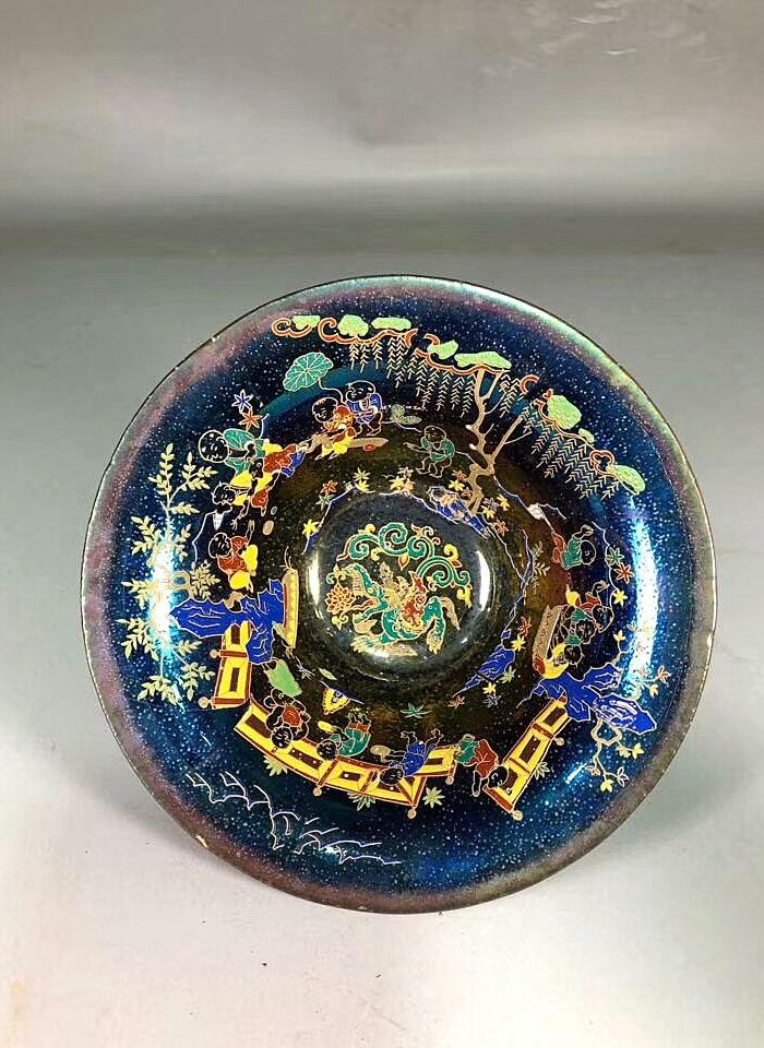 宋建窑七彩窑变彩绘描金婴戏图盏