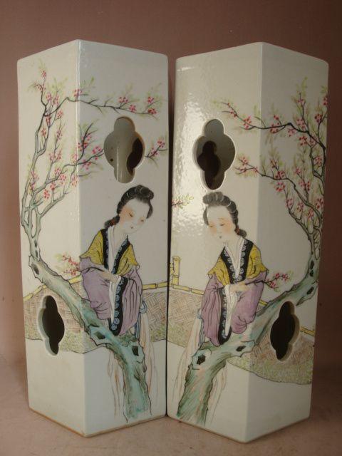 汪友棠 浅绛彩 六棱帽筒 仕女